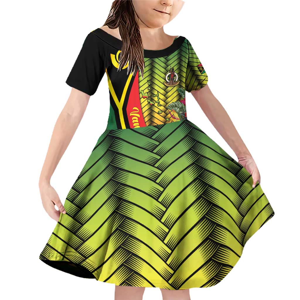 Vanuatu Constitution Day Family Matching Off Shoulder Short Dress and Hawaiian Shirt Long Live Vanuatu LT05 Daughter's Dress Colorful - Polynesian Pride