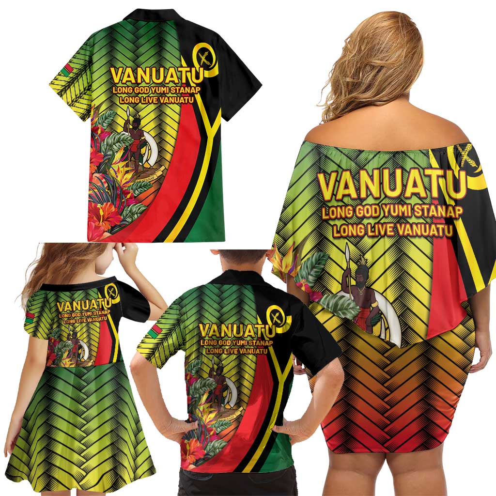 Vanuatu Constitution Day Family Matching Off Shoulder Short Dress and Hawaiian Shirt Long Live Vanuatu LT05 - Polynesian Pride