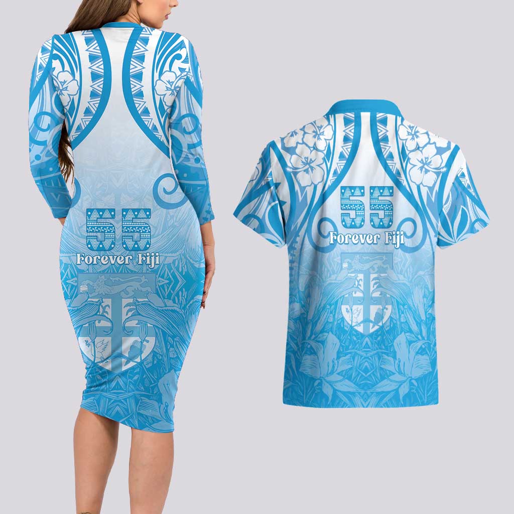 Fiji Day Couples Matching Long Sleeve Bodycon Dress and Hawaiian Shirt 55th Anniversary Forever Fiji LT05 - Polynesian Pride