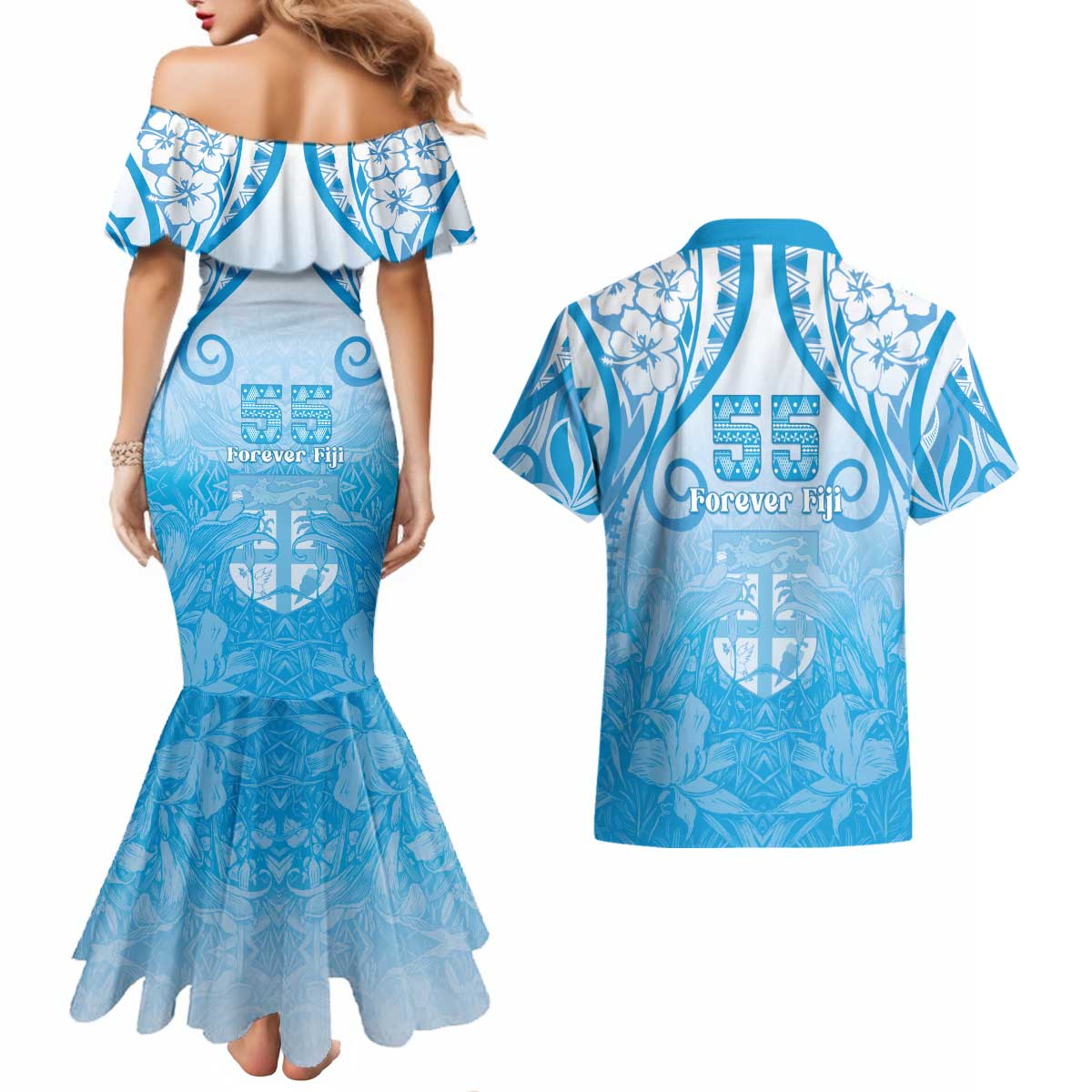 Fiji Day Couples Matching Mermaid Dress and Hawaiian Shirt 55th Anniversary Forever Fiji LT05 - Polynesian Pride