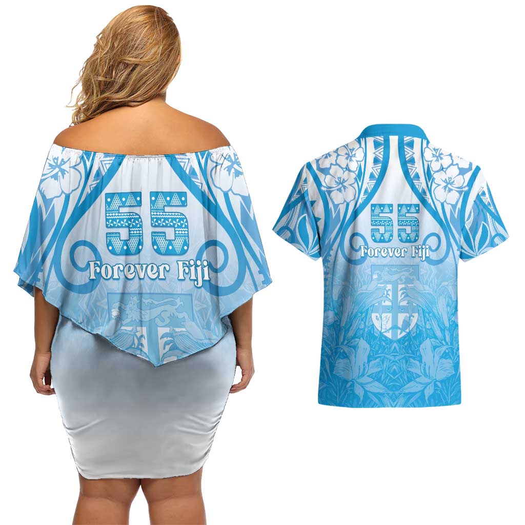 Fiji Day Couples Matching Off Shoulder Short Dress and Hawaiian Shirt 55th Anniversary Forever Fiji LT05 - Polynesian Pride