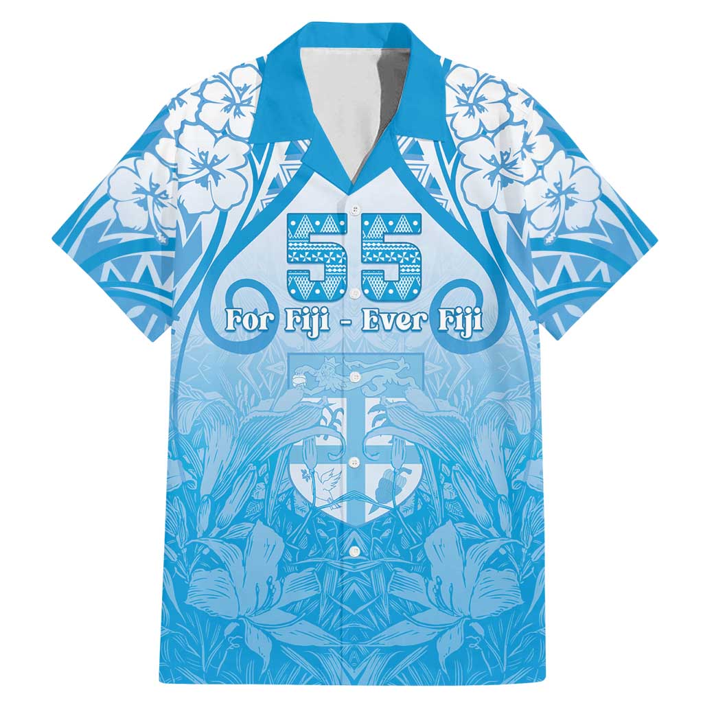 Fiji Day Family Matching Mermaid Dress and Hawaiian Shirt 55th Anniversary Forever Fiji LT05 Dad's Shirt - Short Sleeve Blue - Polynesian Pride