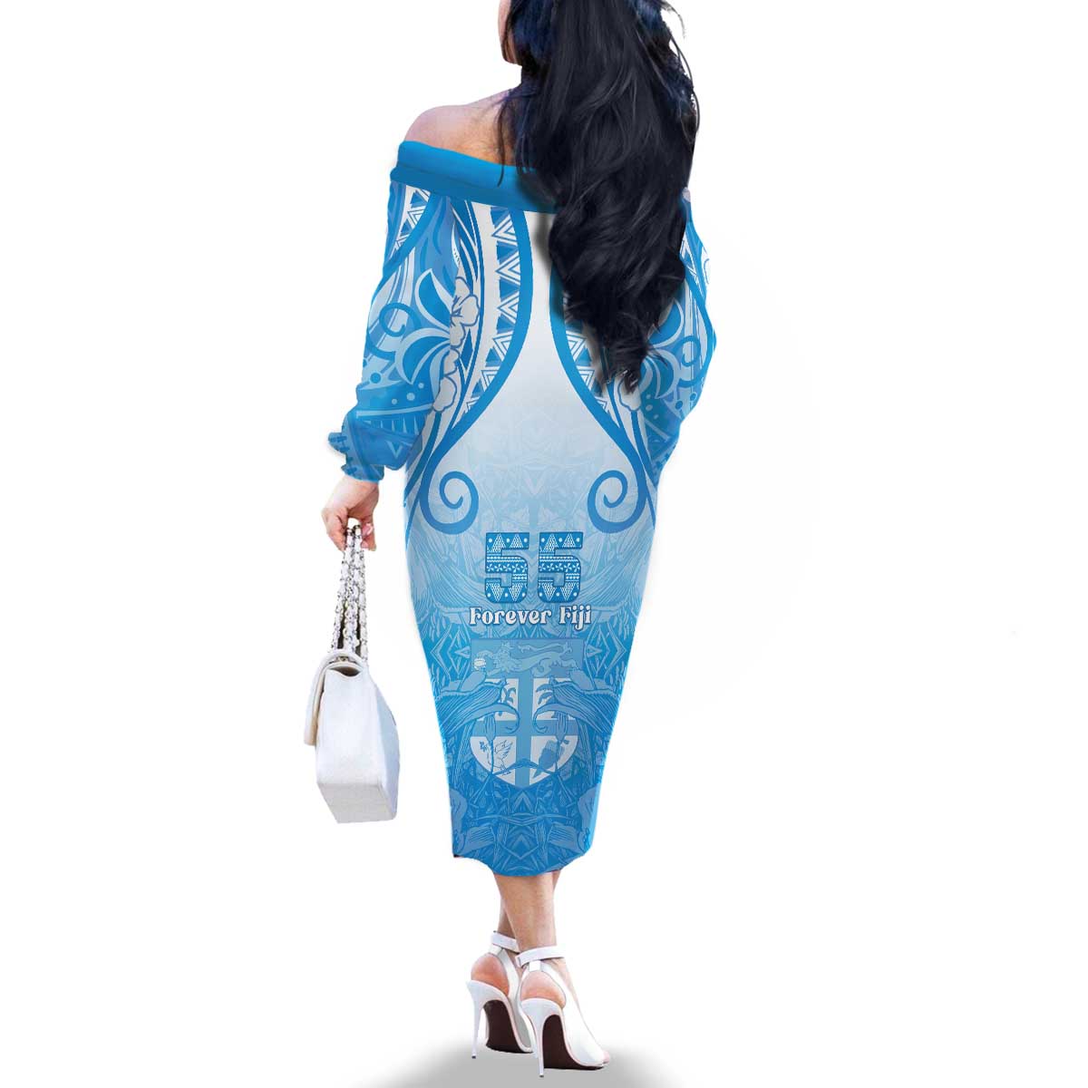 Fiji Day Family Matching Off The Shoulder Long Sleeve Dress and Hawaiian Shirt 55th Anniversary Forever Fiji LT05 - Polynesian Pride