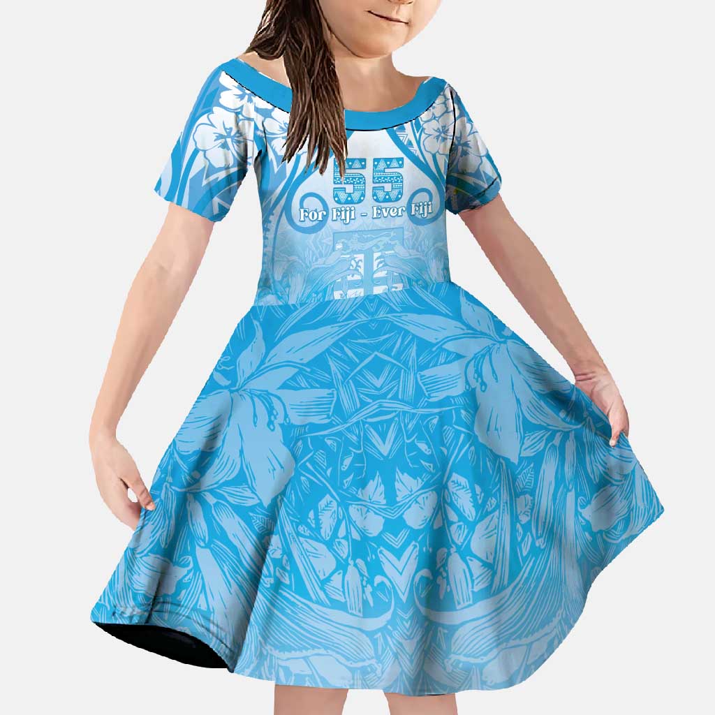 Fiji Day Family Matching Off Shoulder Maxi Dress and Hawaiian Shirt 55th Anniversary Forever Fiji LT05 Daughter's Dress Blue - Polynesian Pride