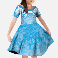 Fiji Day Family Matching Off Shoulder Maxi Dress and Hawaiian Shirt 55th Anniversary Forever Fiji LT05 Daughter's Dress Blue - Polynesian Pride