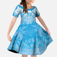 Fiji Day Family Matching Short Sleeve Bodycon Dress and Hawaiian Shirt 55th Anniversary Forever Fiji LT05 Daughter's Dress Blue - Polynesian Pride