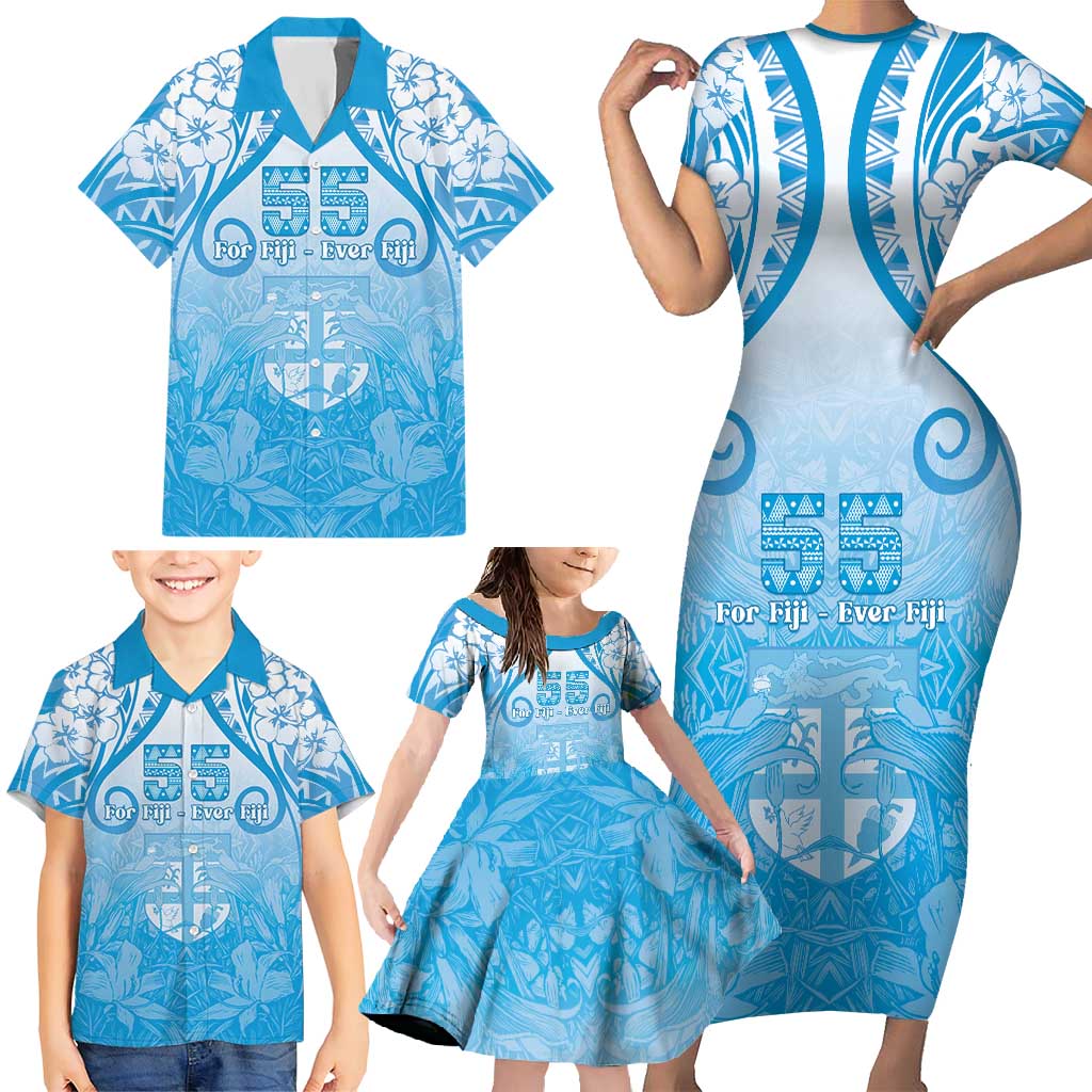 Fiji Day Family Matching Short Sleeve Bodycon Dress and Hawaiian Shirt 55th Anniversary Forever Fiji LT05 - Polynesian Pride