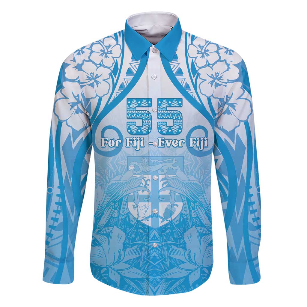 Fiji Day Family Matching Short Sleeve Bodycon Dress and Hawaiian Shirt 55th Anniversary Forever Fiji LT05 Dad's Shirt - Long Sleeve Blue - Polynesian Pride