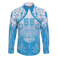 Fiji Day Family Matching Tank Maxi Dress and Hawaiian Shirt 55th Anniversary Forever Fiji LT05 Dad's Shirt - Long Sleeve Blue - Polynesian Pride