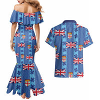Fiji Masi Tapa Couples Matching Mermaid Dress and Hawaiian Shirt Coat Of Arms LT05 - Polynesian Pride