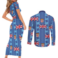 Fiji Masi Tapa Couples Matching Short Sleeve Bodycon Dress and Long Sleeve Button Shirt Coat Of Arms LT05 - Polynesian Pride