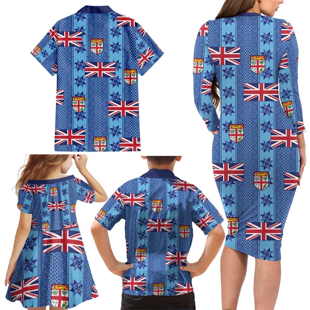 Fiji Masi Tapa Family Matching Long Sleeve Bodycon Dress and Hawaiian Shirt Coat Of Arms LT05 - Polynesian Pride