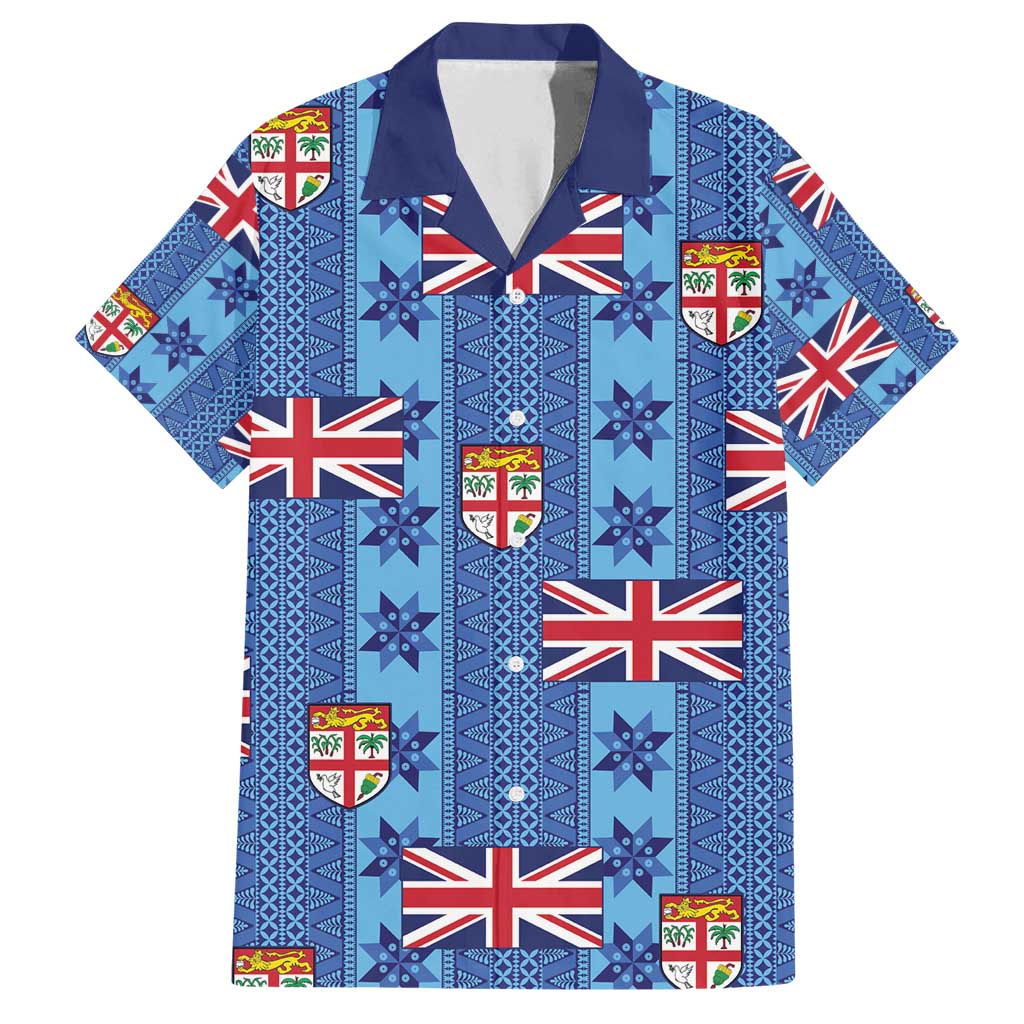 Fiji Masi Tapa Family Matching Long Sleeve Bodycon Dress and Hawaiian Shirt Coat Of Arms LT05 Dad's Shirt - Short Sleeve Blue - Polynesian Pride