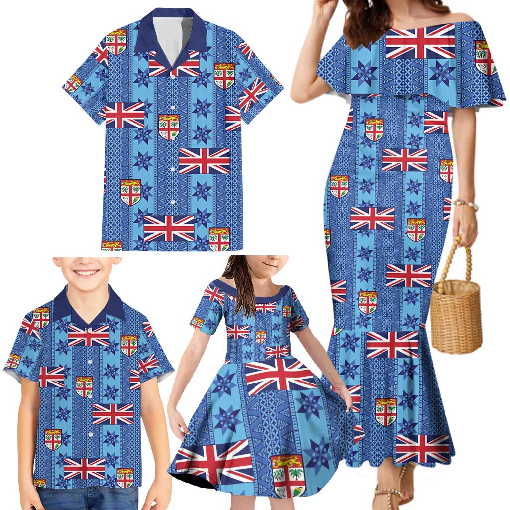 Fiji Masi Tapa Family Matching Mermaid Dress and Hawaiian Shirt Coat Of Arms LT05 - Polynesian Pride