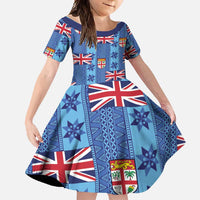 Fiji Masi Tapa Family Matching Summer Maxi Dress and Hawaiian Shirt Coat Of Arms LT05 Daughter's Dress Blue - Polynesian Pride