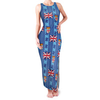 Fiji Masi Tapa Family Matching Tank Maxi Dress and Hawaiian Shirt Coat Of Arms LT05 Mom's Dress Blue - Polynesian Pride