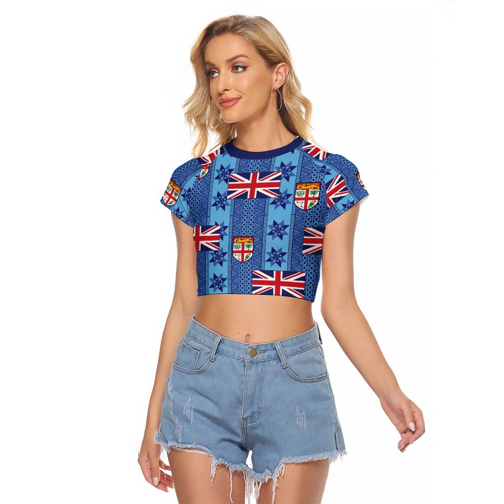 Fiji Masi Tapa Raglan Cropped T Shirt Coat Of Arms - Polynesian Pride