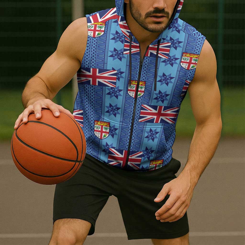 Fiji Masi Tapa Sleeveless Zip Hoodie Coat Of Arms - Polynesian Pride