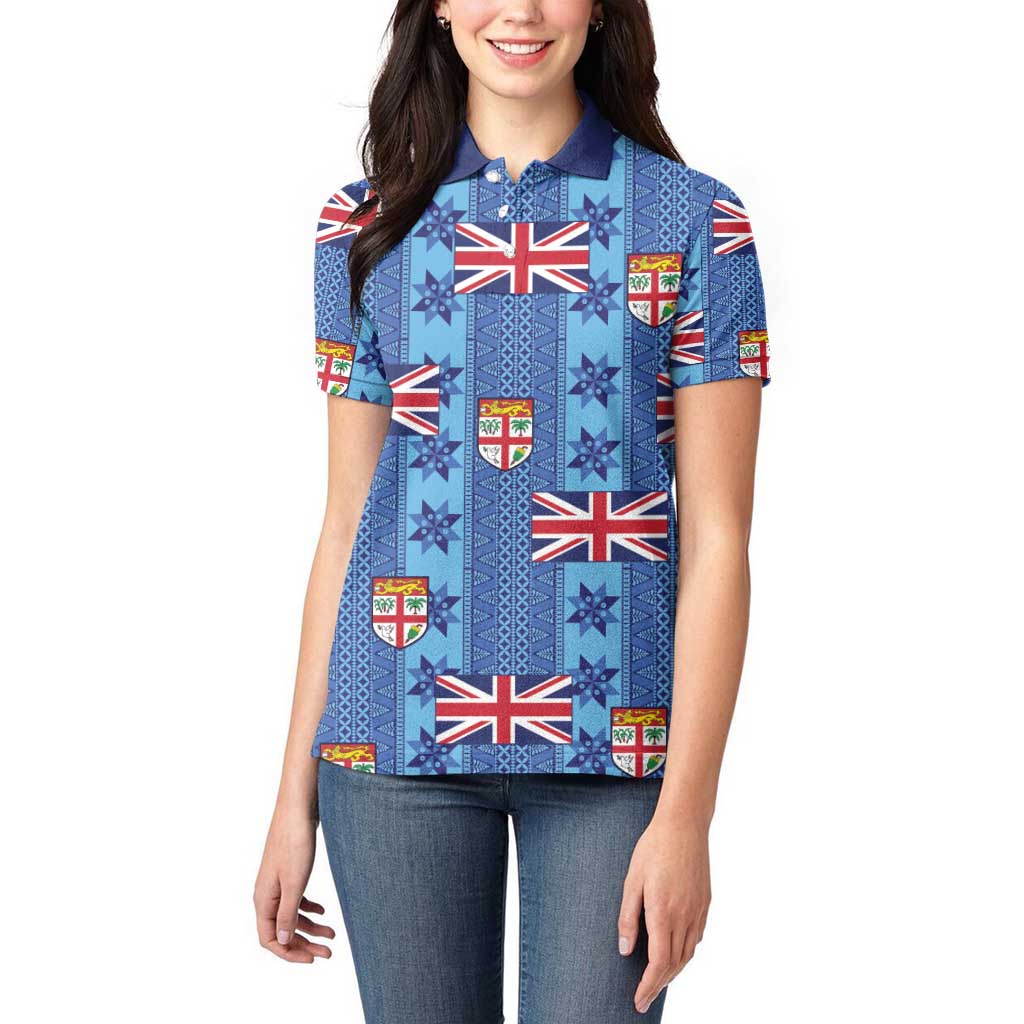 Fiji Masi Tapa Women Polo Shirt Coat Of Arms - Polynesian Pride
