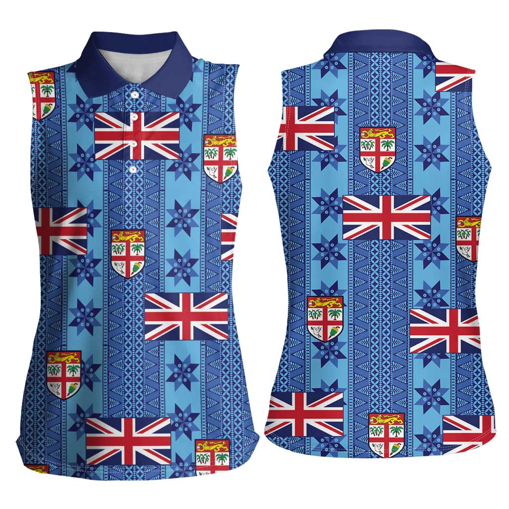 Fiji Masi Tapa Women Sleeveless Polo Shirt Coat Of Arms LT05 - Polynesian Pride