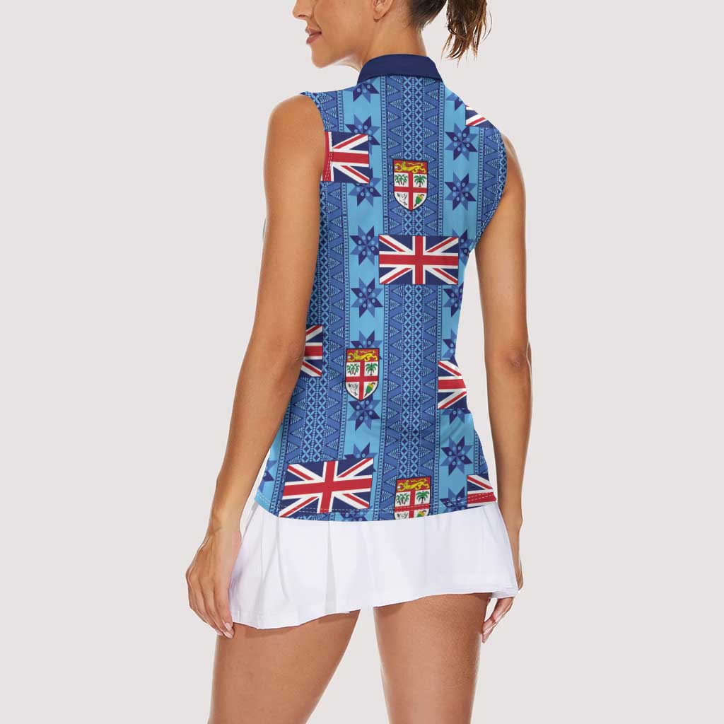 Fiji Masi Tapa Women Sleeveless Polo Shirt Coat Of Arms LT05 - Polynesian Pride