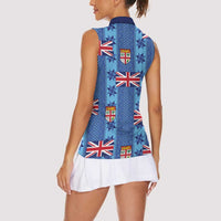 Fiji Masi Tapa Women Sleeveless Polo Shirt Coat Of Arms LT05 - Polynesian Pride
