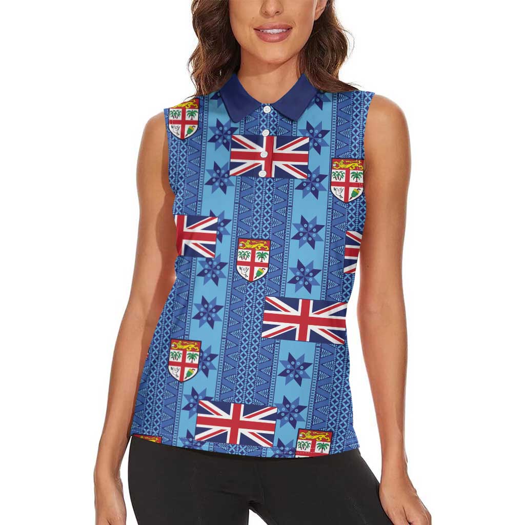 Fiji Masi Tapa Women Sleeveless Polo Shirt Coat Of Arms LT05 - Polynesian Pride