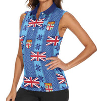 Fiji Masi Tapa Women Sleeveless Polo Shirt Coat Of Arms LT05 - Polynesian Pride