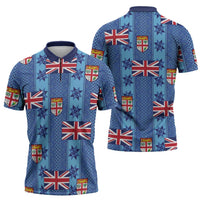 Fiji Masi Tapa Zipper Polo Shirt Coat Of Arms - Polynesian Pride