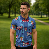 Fiji Masi Tapa Zipper Polo Shirt Coat Of Arms - Polynesian Pride