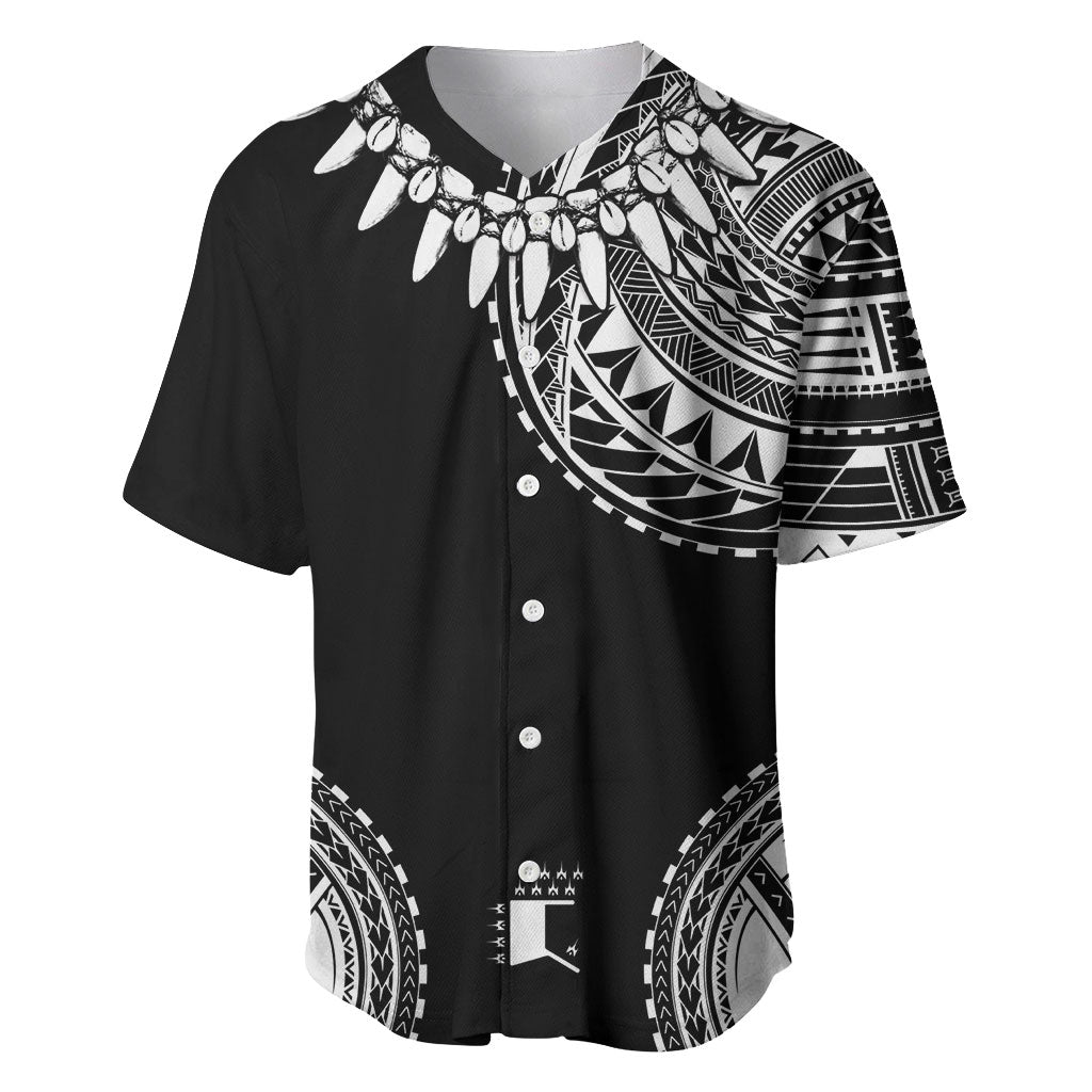 Polynesian Chief Inspired Costume Baseball Jersey Tribal Pattern With Tooth Necklace Black