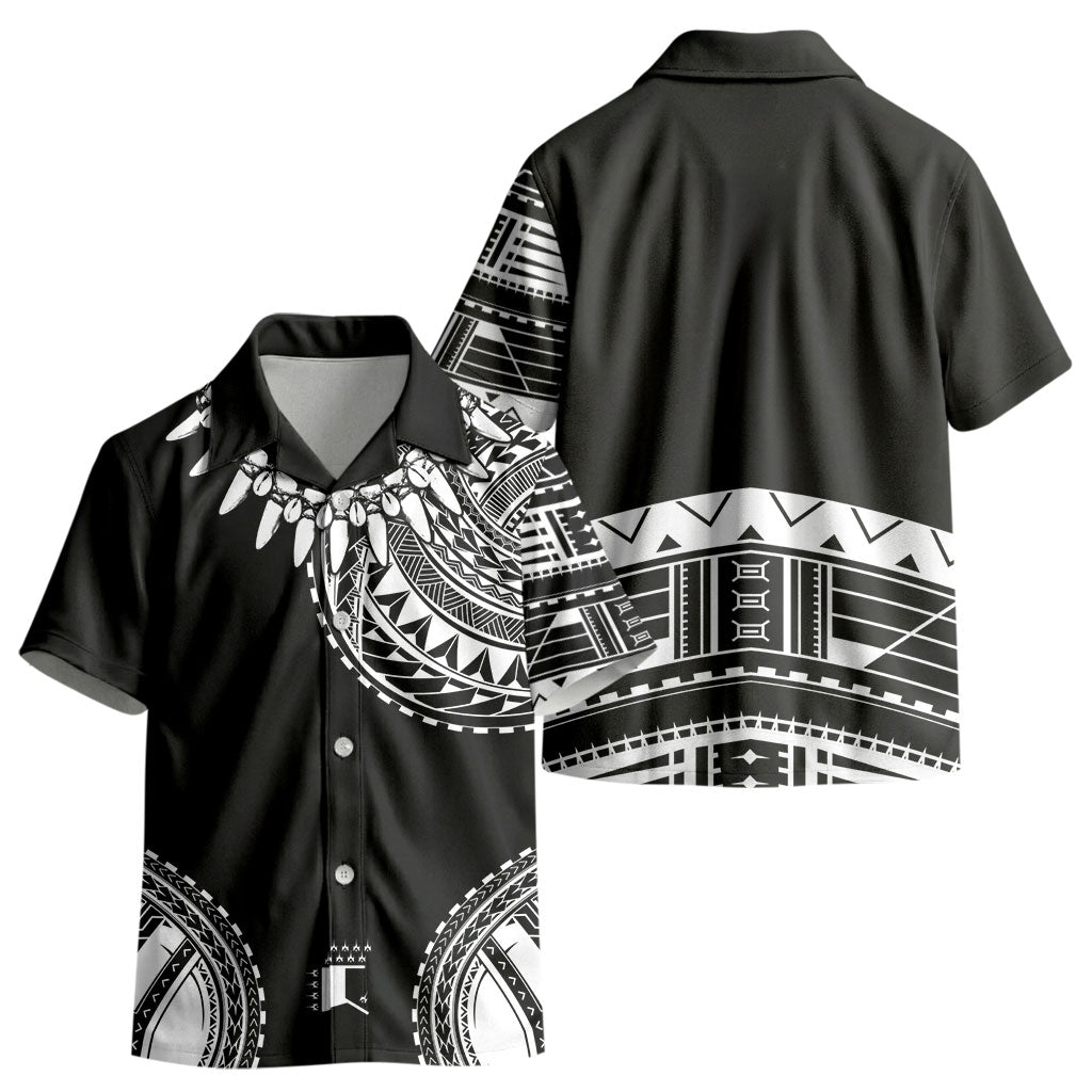 Polynesian Chief Inspired Costume Kid Hawaiian Shirt Tribal Pattern With Tooth Necklace Black