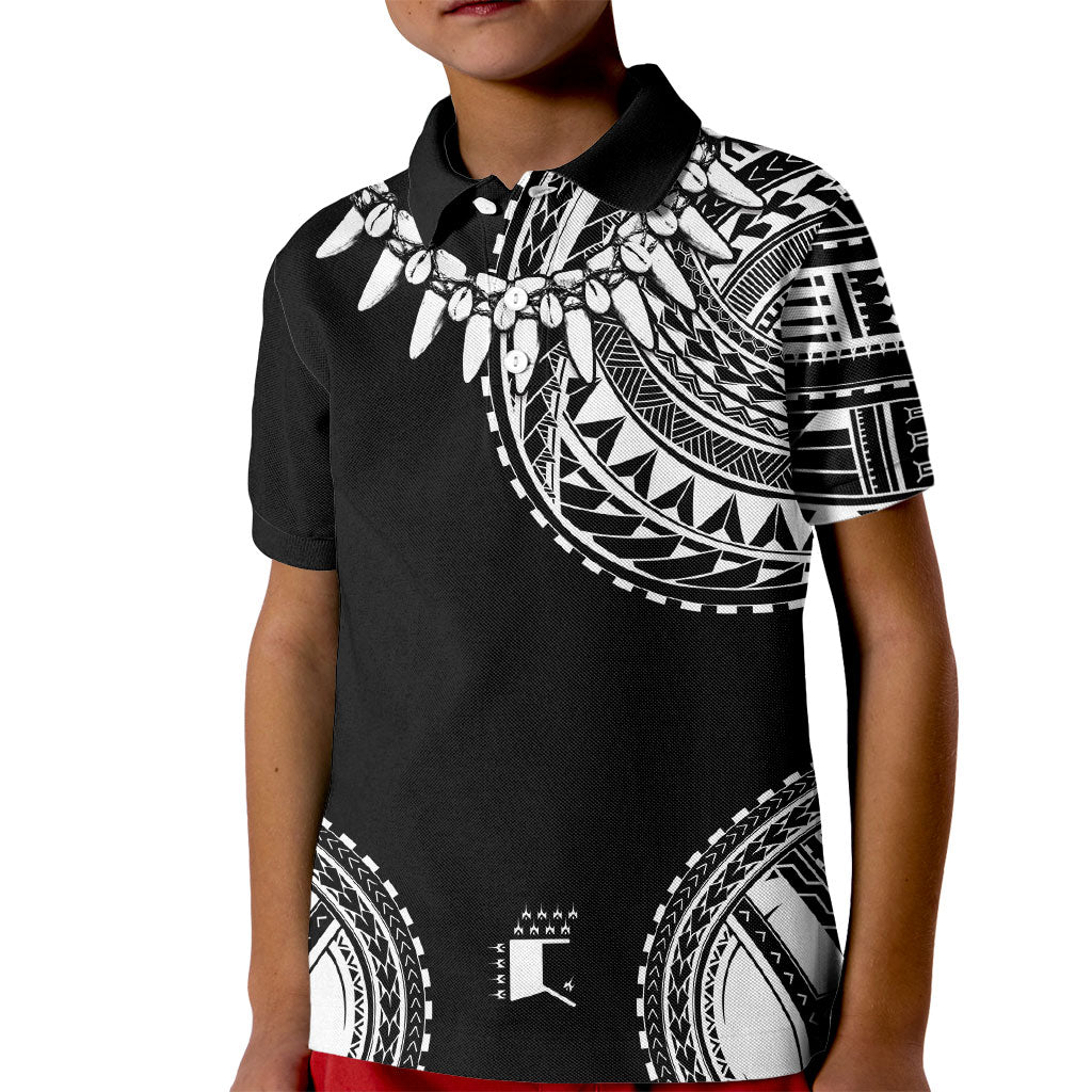 Polynesian Chief Inspired Costume Kid Polo Shirt Tribal Pattern With Tooth Necklace Black