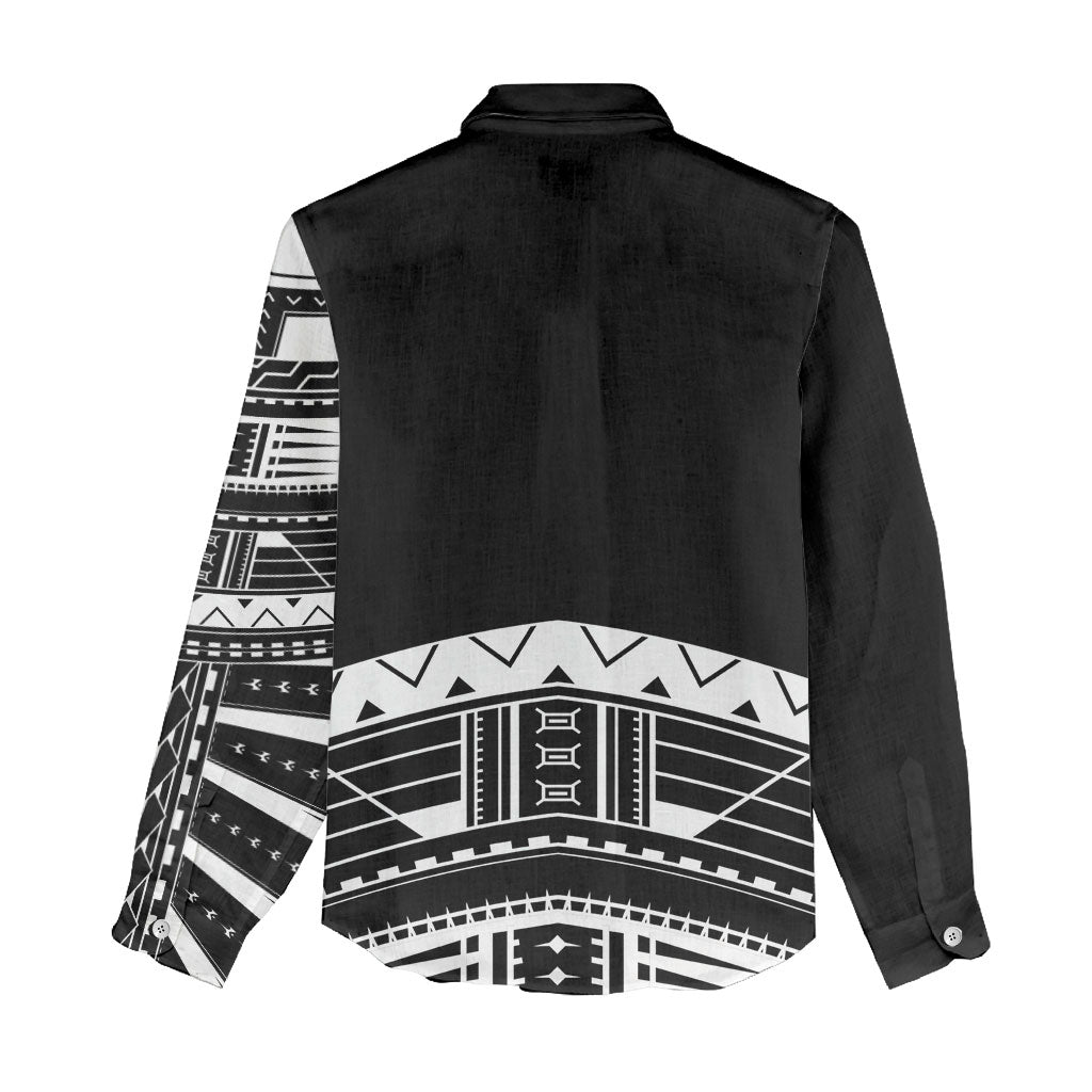 Polynesian Chief Inspired Costume Women Casual Shirt Tribal Pattern With Tooth Necklace Black