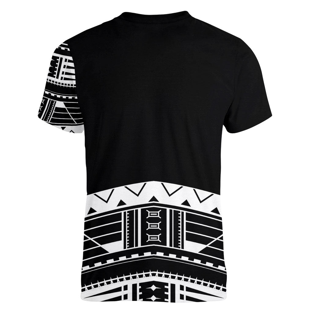Polynesian Chief Inspired Costume Women V-Neck T-Shirt Tribal Pattern With Tooth Necklace Black