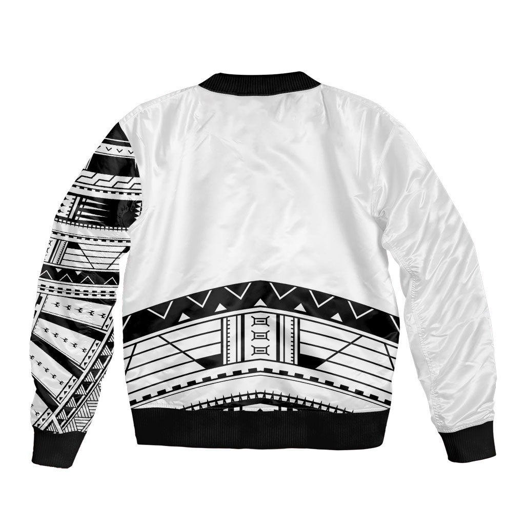 Polynesian Chief Inspired Costume Bomber Jacket Tribal Pattern With Tooth Necklace White