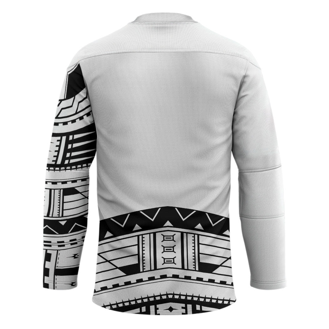 Polynesian Chief Inspired Costume Hockey Jersey Tribal Pattern With Tooth Necklace White