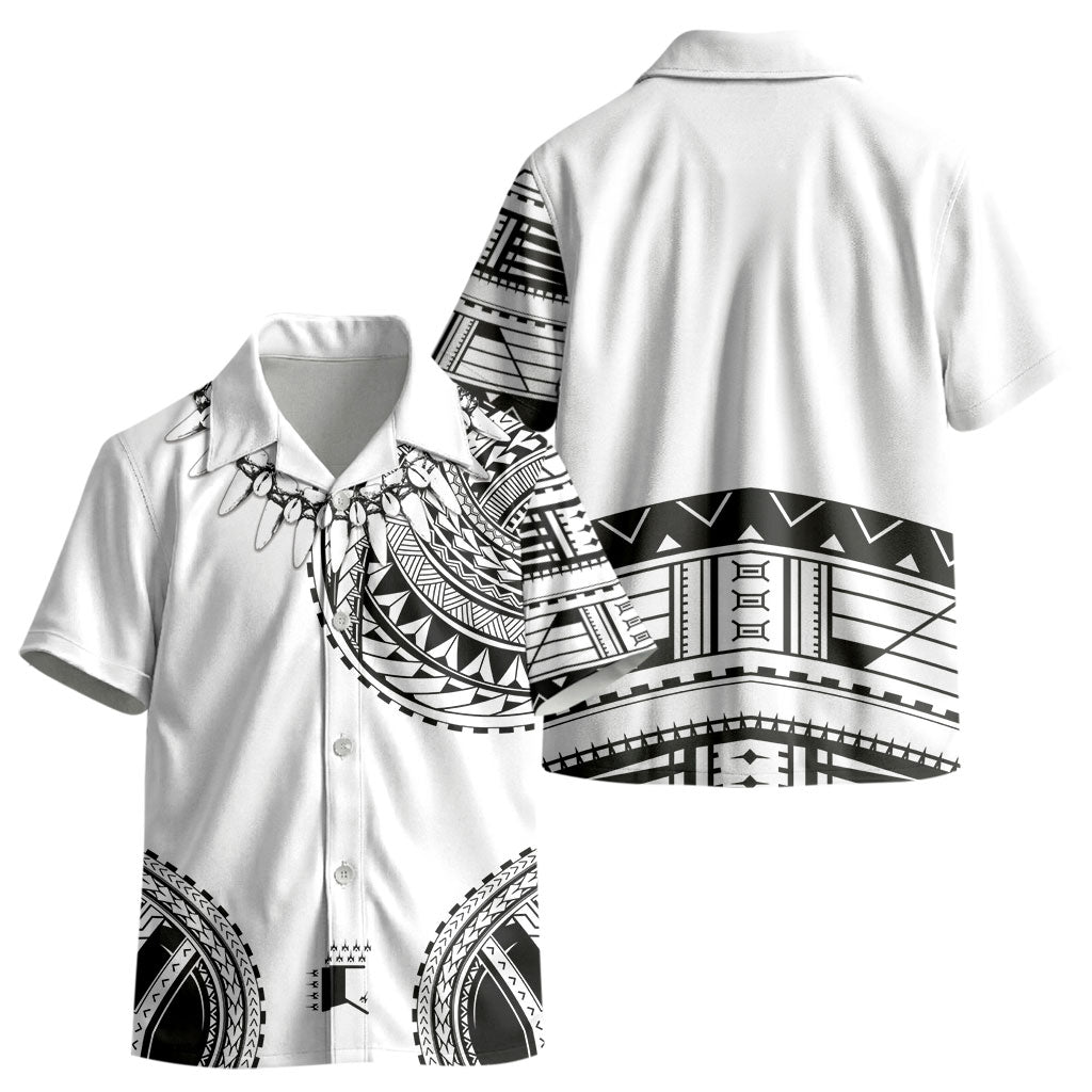Polynesian Chief Inspired Costume Kid Hawaiian Shirt Tribal Pattern With Tooth Necklace White