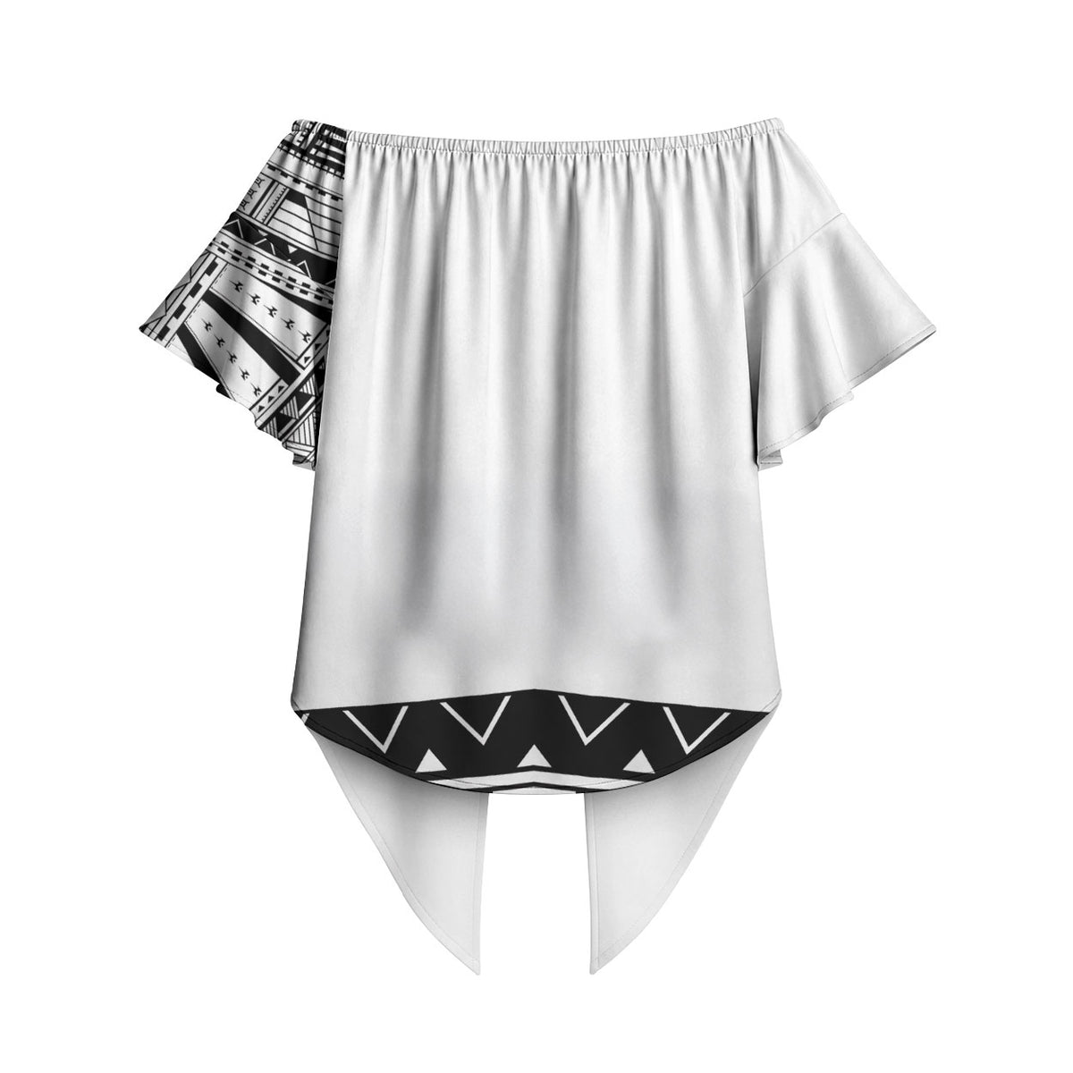 Polynesian Chief Inspired Costume Off Shoulder Wrap Waist Top Tribal Pattern With Tooth Necklace White