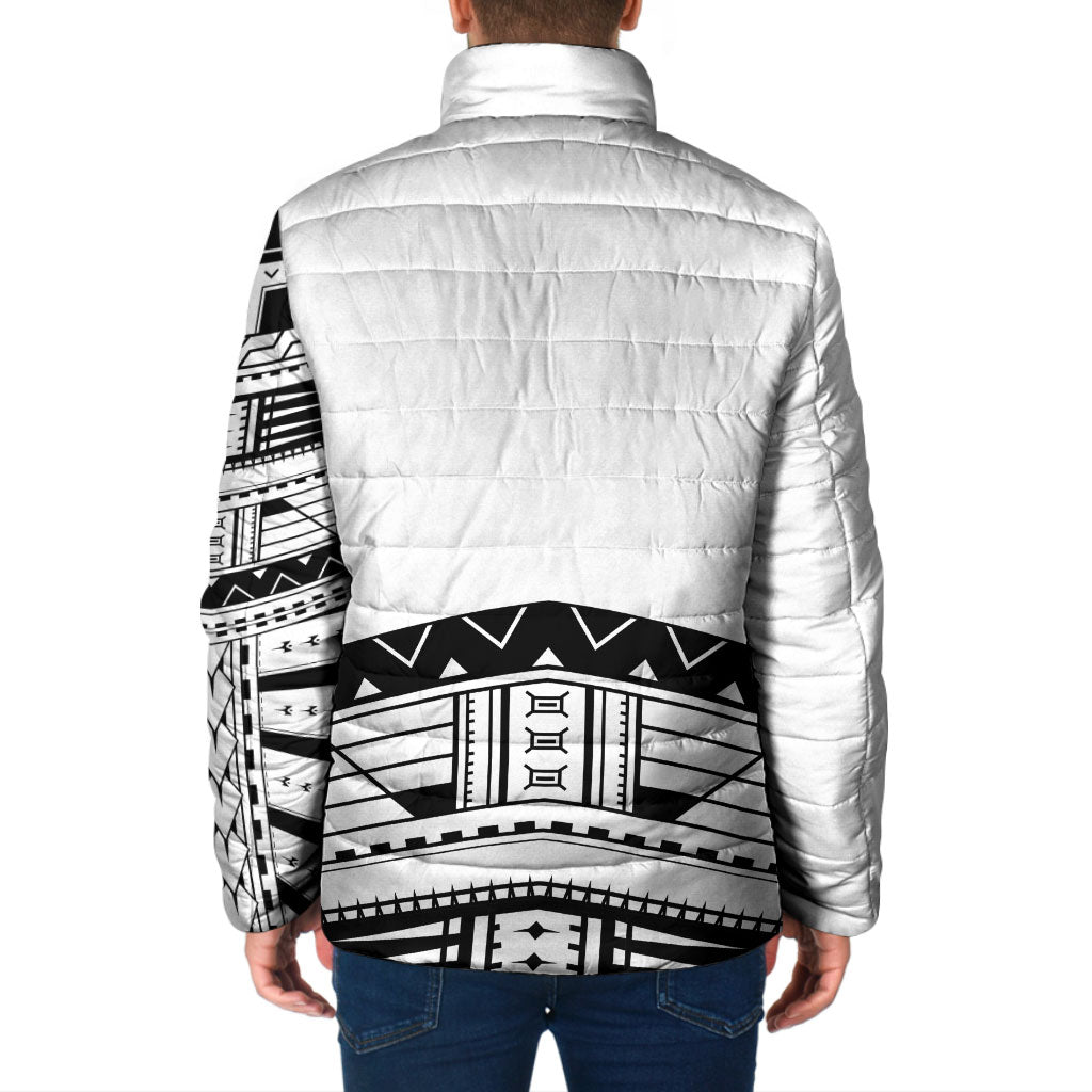 Polynesian Chief Inspired Costume Padded Jacket Tribal Pattern With Tooth Necklace White