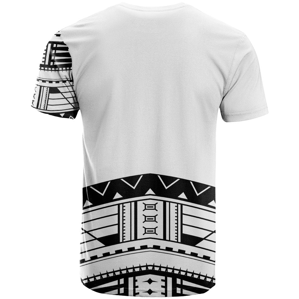 Polynesian Chief Inspired Costume T Shirt Tribal Pattern With Tooth Necklace White
