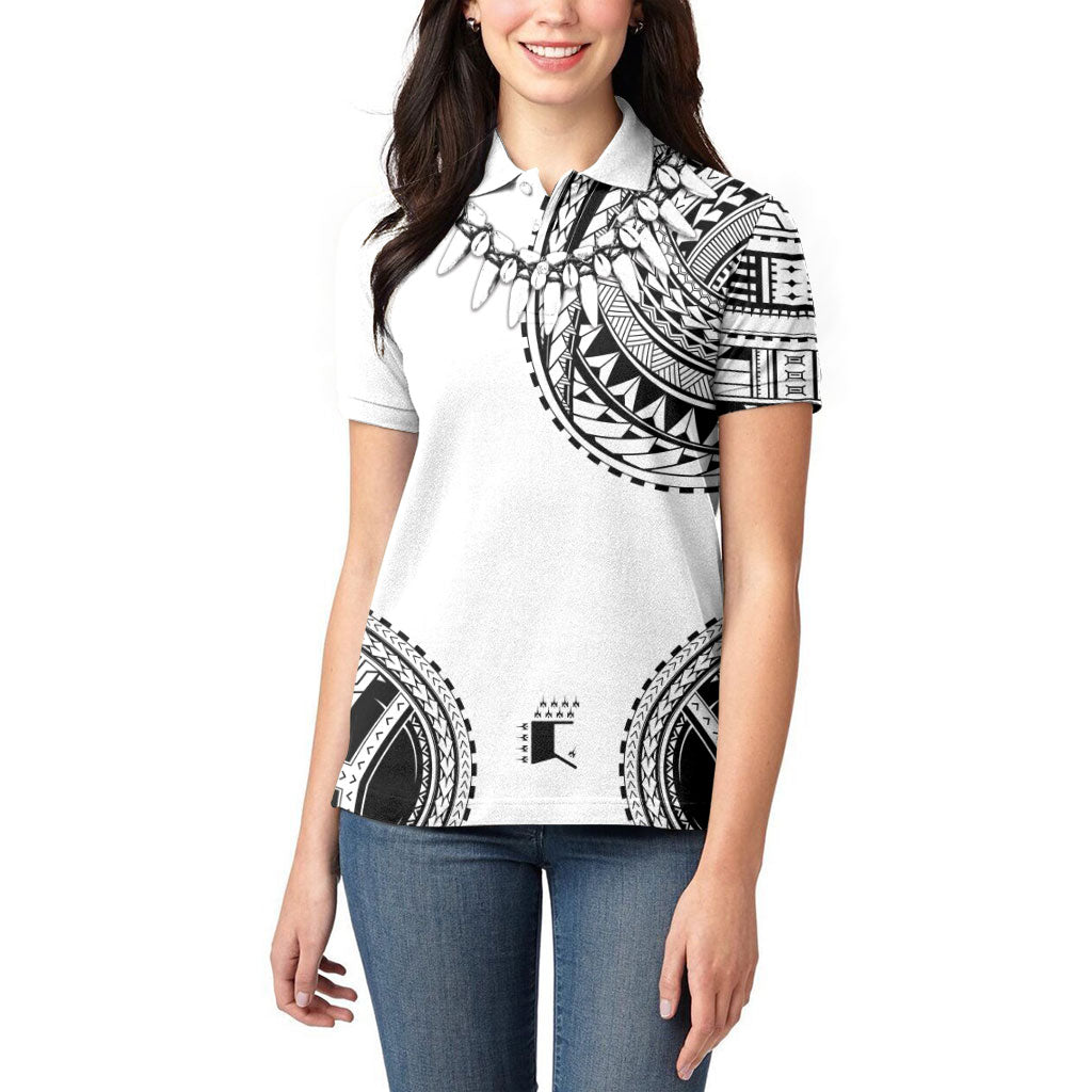 Polynesian Chief Inspired Costume Women Polo Shirt Tribal Pattern With Tooth Necklace White