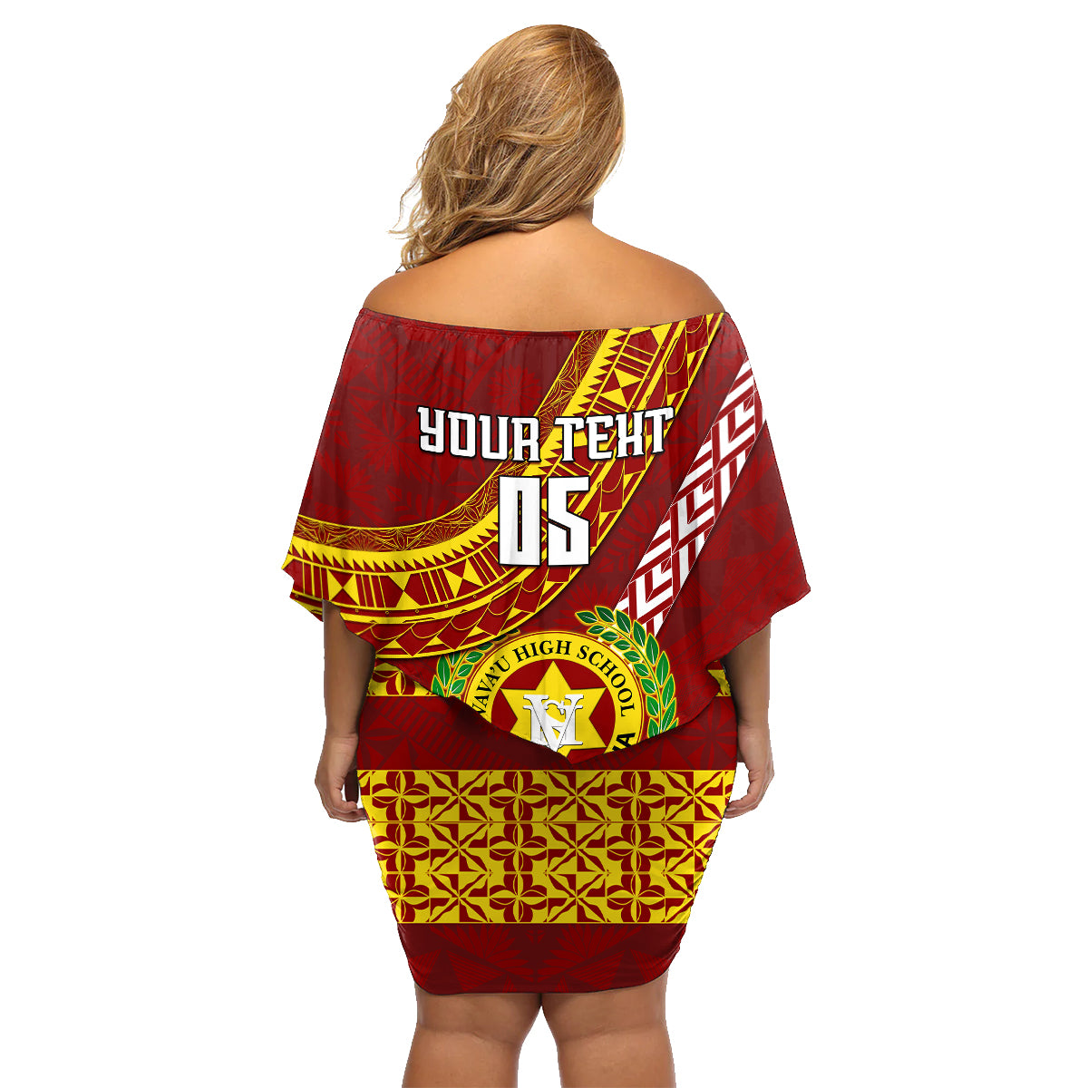 Custom Vavau High School Family Matching Off Shoulder Short Dress and Hawaiian Shirt Tongan Kupesi Pattern LT05 - Polynesian Pride