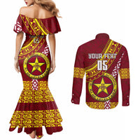 Custom Eua High School Couples Matching Mermaid Dress and Long Sleeve Button Shirts Tongan Kupesi Pattern LT05 - Polynesian Pride