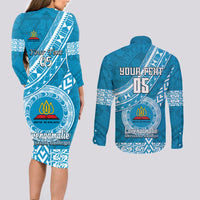 Custom Lavengamalie College Couples Matching Long Sleeve Bodycon Dress and Long Sleeve Button Shirts Tongan Kupesi Pattern LT05 - Polynesian Pride