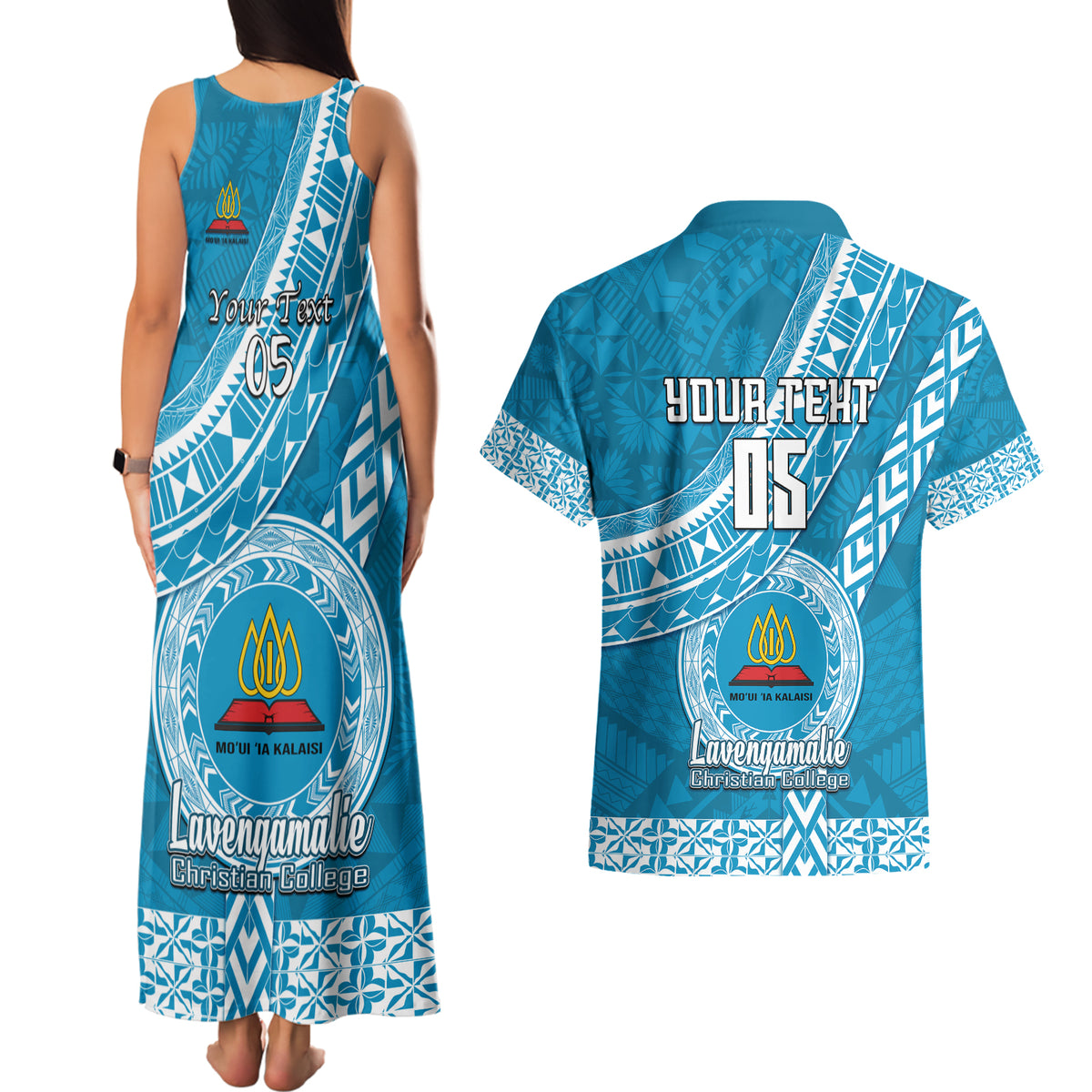 Custom Lavengamalie College Couples Matching Tank Maxi Dress and Hawaiian Shirt Tongan Kupesi Pattern LT05 - Polynesian Pride