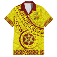 Custom Tonga High School Family Matching Long Sleeve Bodycon Dress and Hawaiian Shirt Tongan Kupesi Pattern LT05 Dad's Shirt - Short Sleeve Yellow - Polynesian Pride