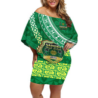 Custom Saineha High School Off Shoulder Short Dress Tongan Kupesi Pattern LT05 Women Green - Polynesian Pride