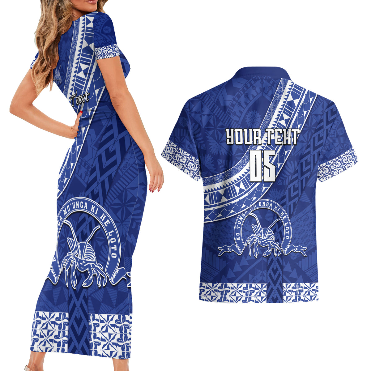 Custom Tupou College Couples Matching Short Sleeve Bodycon Dress and Hawaiian Shirt Tongan Kupesi Pattern LT05 - Polynesian Pride