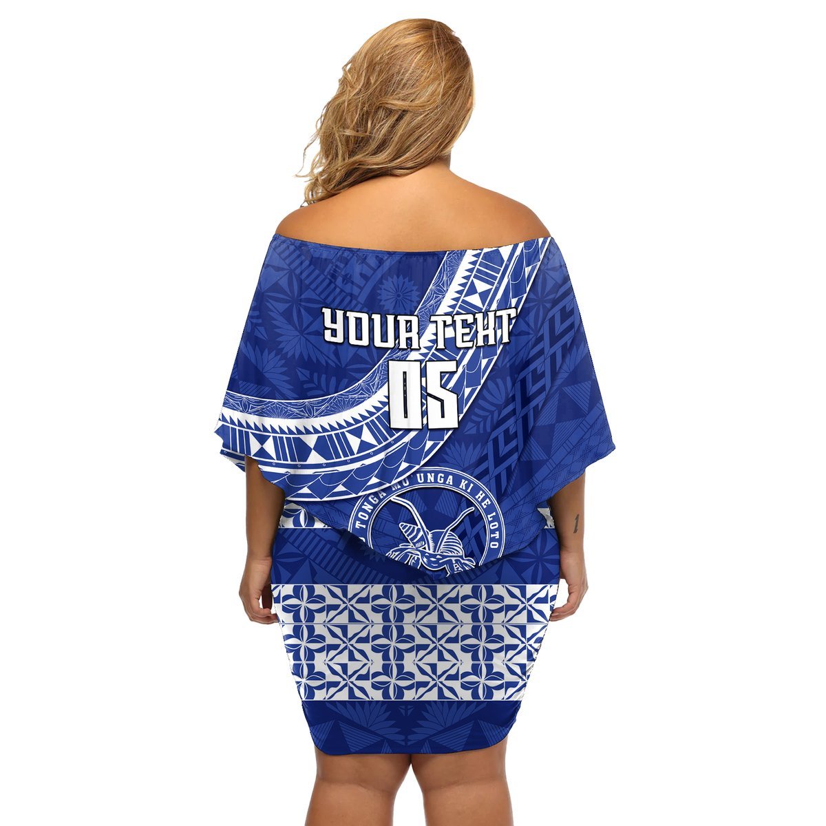 Custom Tupou College Off Shoulder Short Dress Tongan Kupesi Pattern LT05 - Polynesian Pride